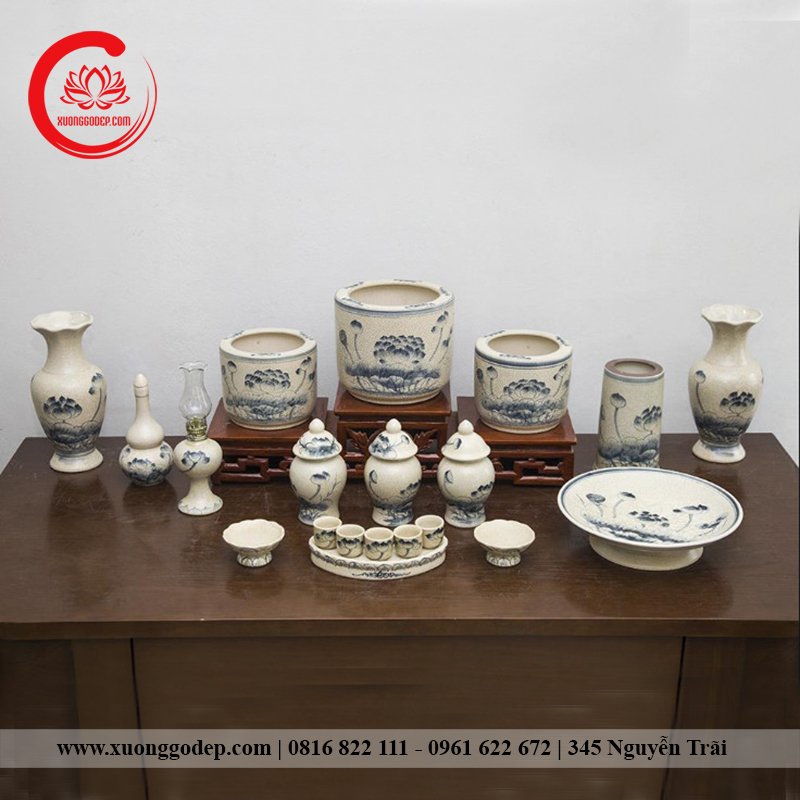 bộ đồ thờ cúng bát tràng, bộ đồ thờ cúng bằng sứ cao cấp, bộ đồ thờ gốm sứ giá tận gốc