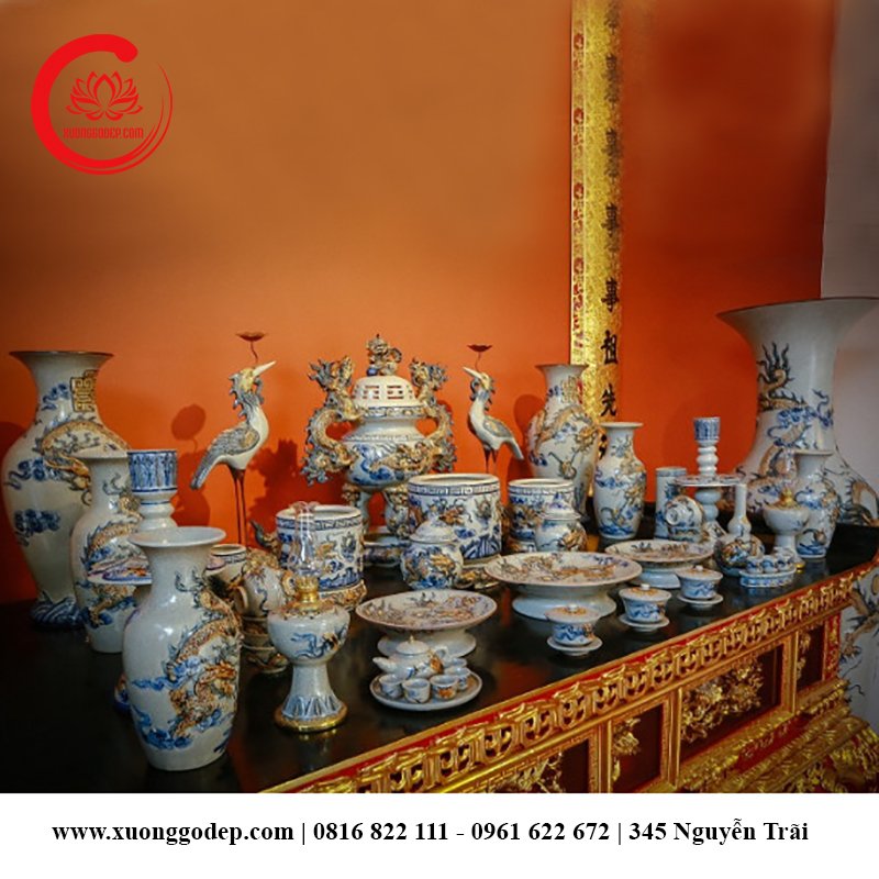 bộ đồ gốm sứ thờ bát tràng cao cấp, bộ gốm sứ thờ bát tràng đẹp giá rẻ, bộ gốm sứ thờ đơn giản bát tràng