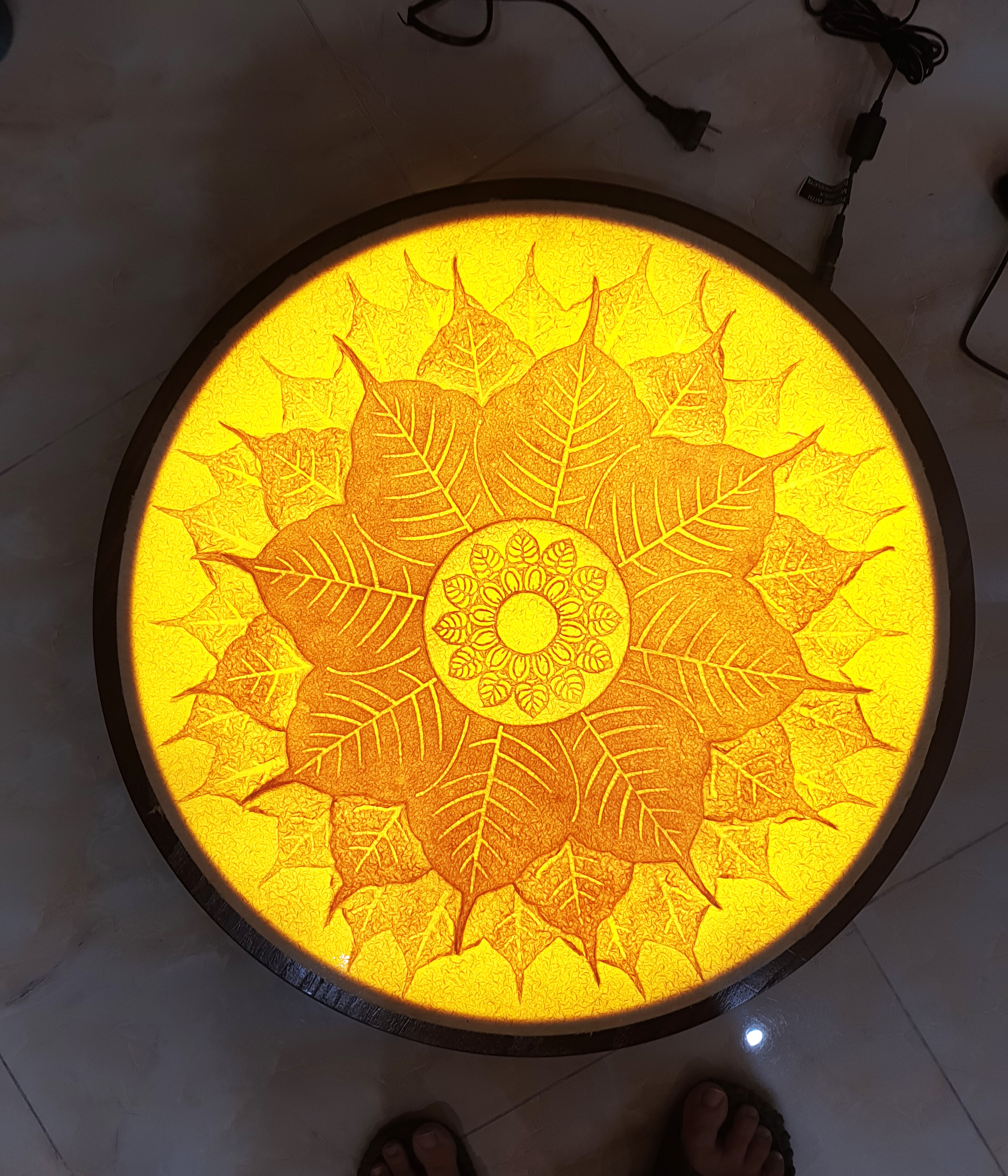 TRANH TRÚC CHỈ MANDALA LÁ BỒ ĐỀ TRÒN TTC - 35