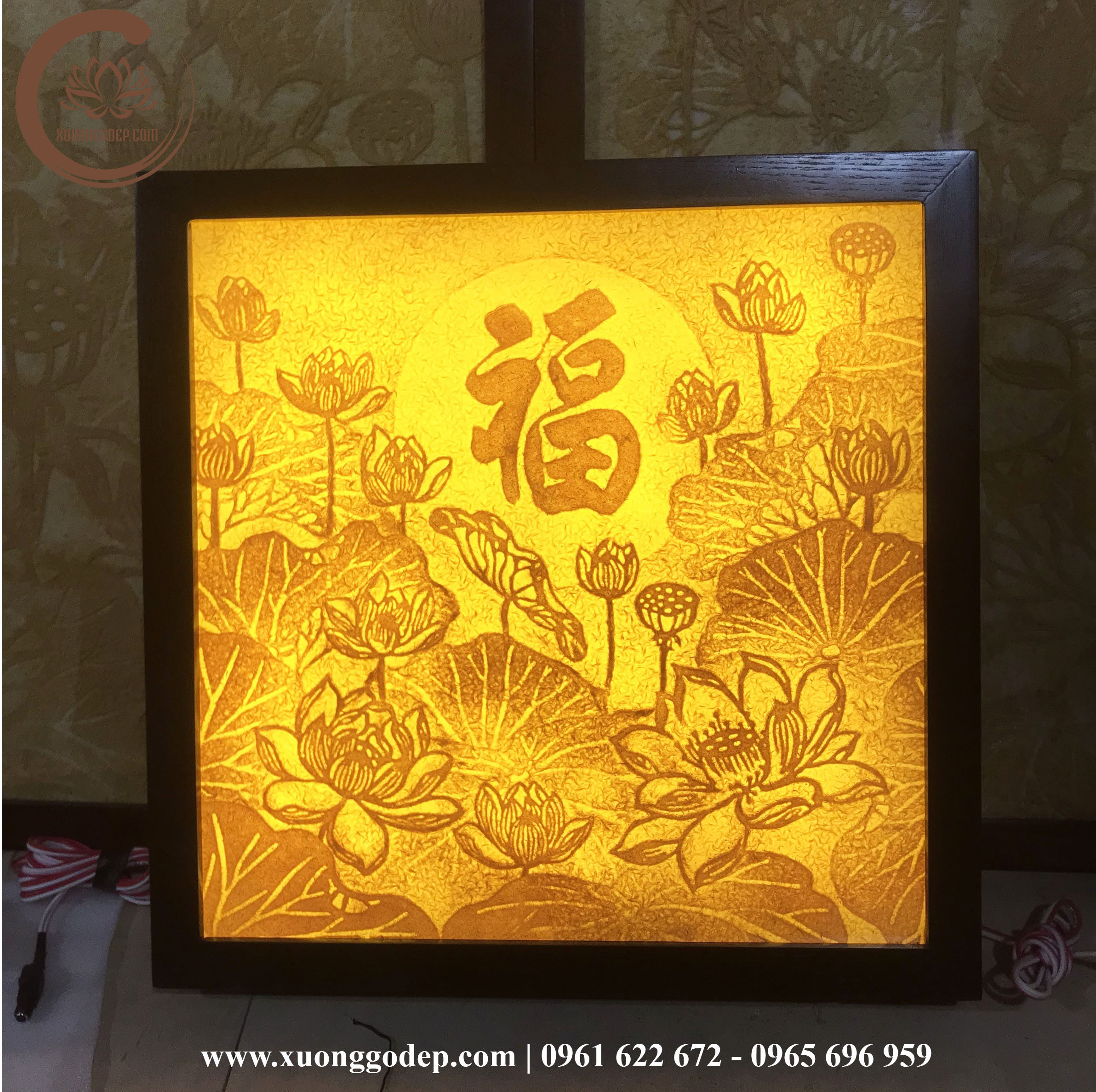 TRANH TRÚC CHỈ HOA SEN CHỮ PHÚC VUÔNG TTC - 53